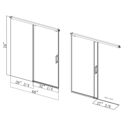 60-in W x 76-in H Semi-frameless Sliding Soft Close Standard Shower Door (Tempered Glass)