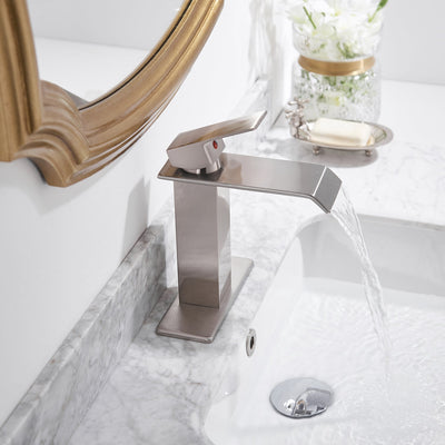 Waterfall Single-Handle Low-Arc Bathroom Faucet With Pop-up Drain Assembly