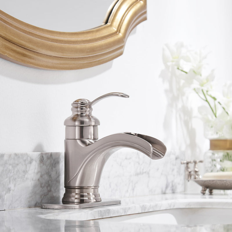 Single Hole Single Handle Low Spout Waterfall Bathroom Faucet