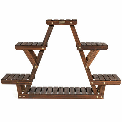 Wood Plant Stand Triangular Shelf 6 Pots Flower Shelf