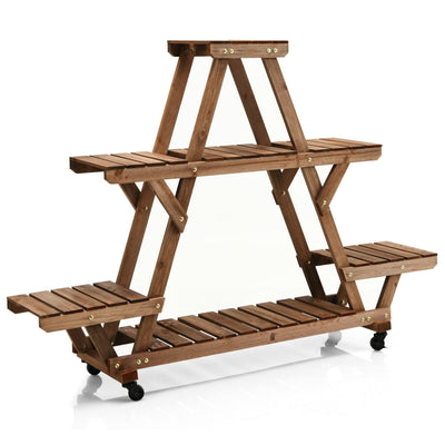 Wooden Plant Stand with Wheels Pots Holder Display Shelf