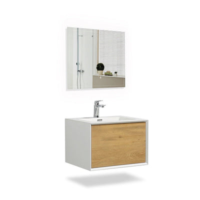 Vanity in White Oak with Solid Surface Vanity Top in White with White Basin