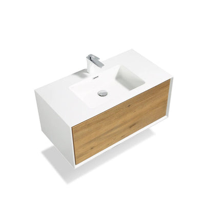 Vanity in White Oak with Solid Surface Vanity Top in White with White Basin