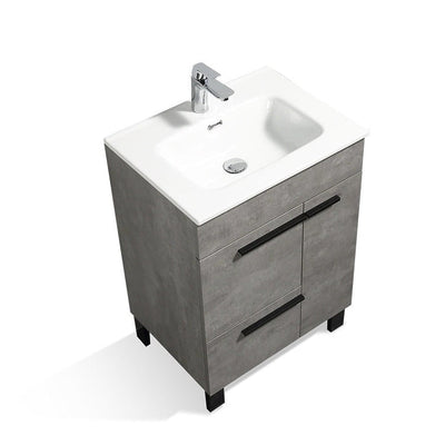 Cement Gray & White Freestanding Bathroom Vanity with Faux Marble Integrated Top & Sink