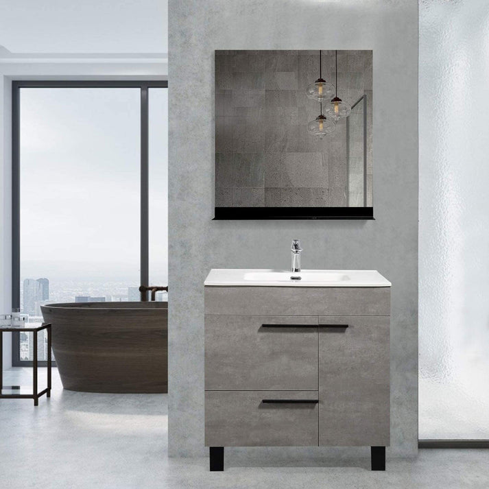 Cement Gray & White Freestanding Bathroom Vanity with Faux Marble Integrated Top & Sink