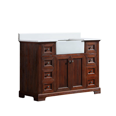 48 in. W x 22 in. D x 35 in. H Freestanding Bath Vanity Wood in Brown with White Quartz Top with White Basin