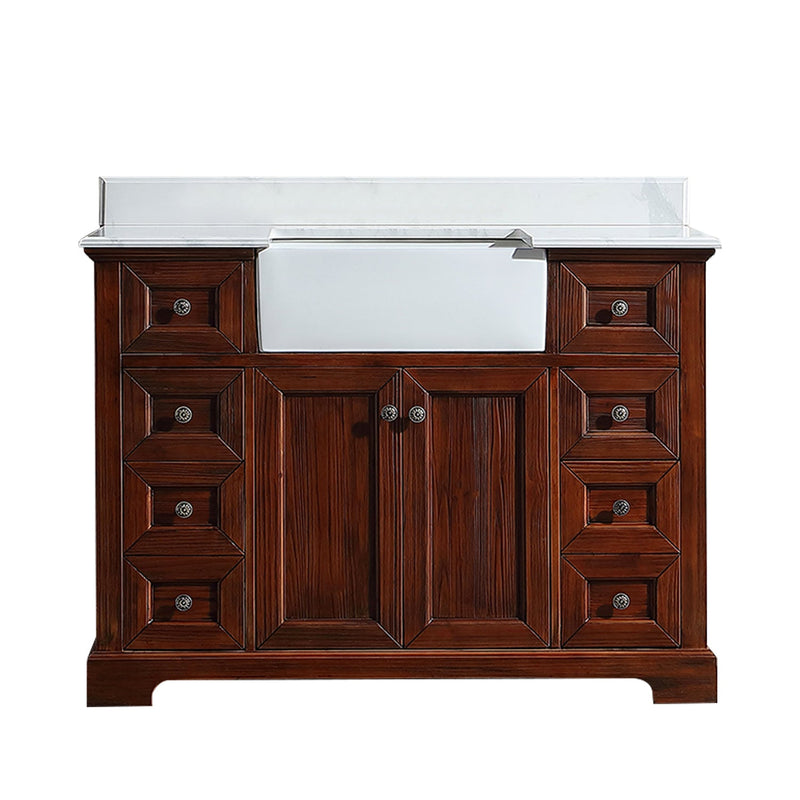 48 in. W x 22 in. D x 35 in. H Freestanding Bath Vanity Wood in Brown with White Quartz Top with White Basin