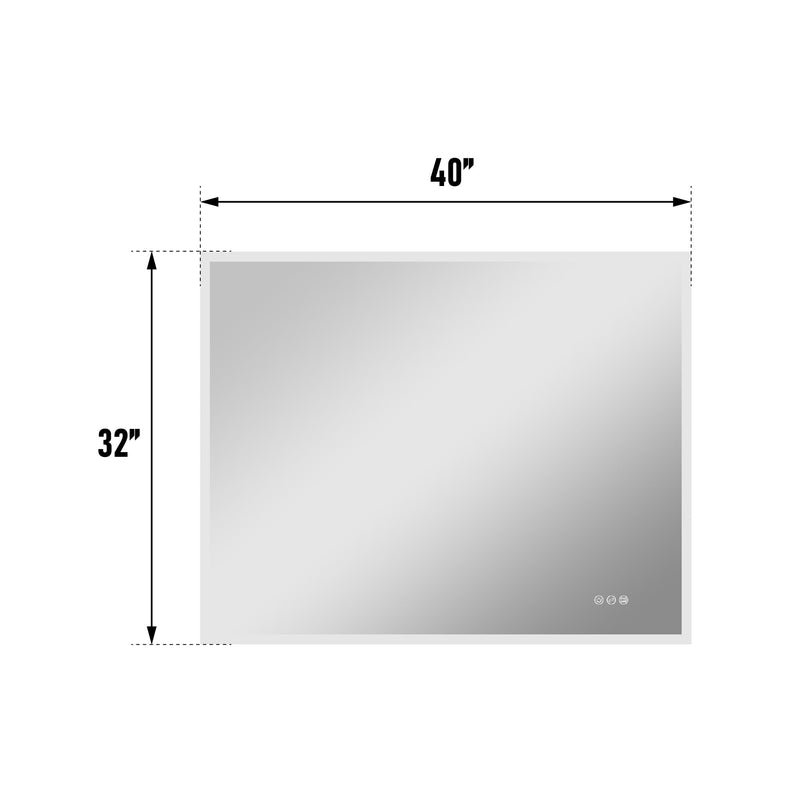 40 in. W x 32 in. H Rectangular Frameless Anti-Fog LED Light Dimmable Wall Mount Premium Bathroom Vanity Mirror