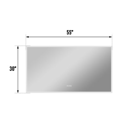 55 in. W x 30 in. H Rectangular Frameless Anti-Fog LED Light Dimmable Wall Mount Premium Bathroom Vanity Mirror