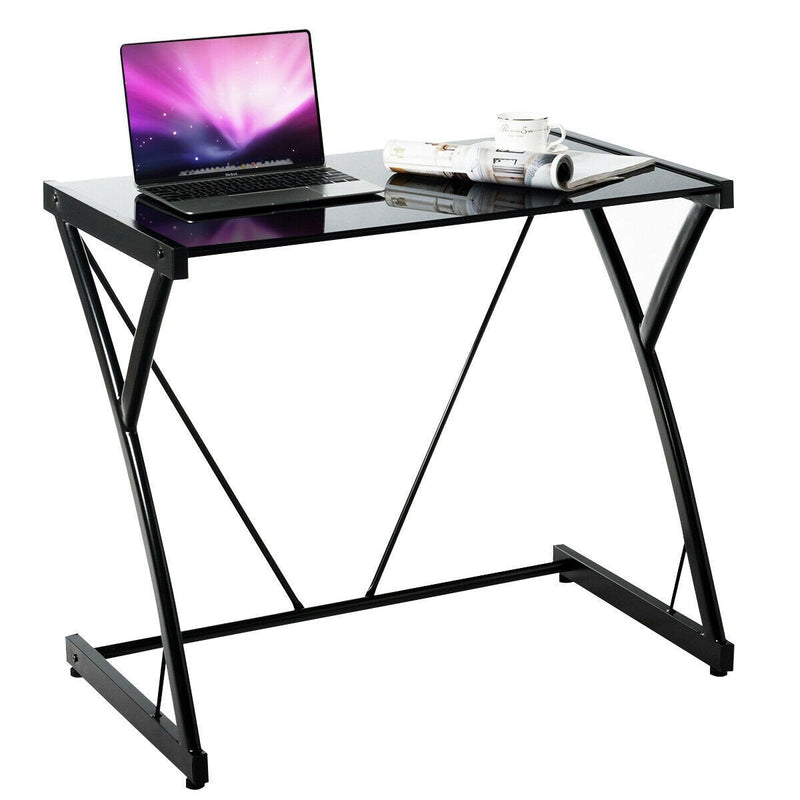 Glass Top Computer Desk Writing Study Workstation