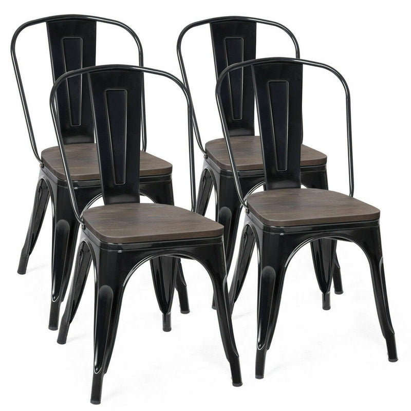 18 Inch Height Set of 4 Stackable Style Metal Wood Dining Chair