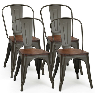 18 Inch Height Set of 4 Stackable Style Metal Wood Dining Chair