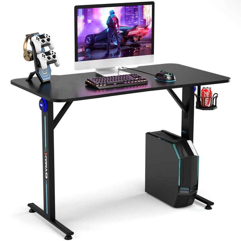 Computer Gaming Desk with LED Lignt and Gaming Handle Rack for Home