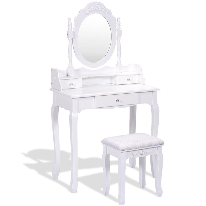 360¡ã Rotating Mirrored Dressing Table with Cushioned Stool