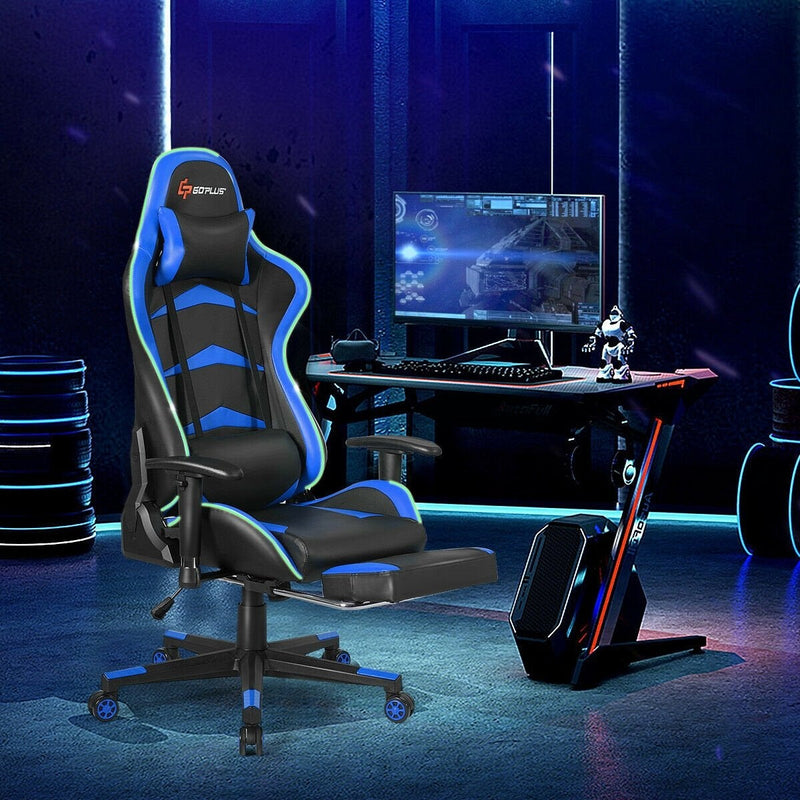 Massage LED Gaming Chair with Headrest, Lumbar Support, Footrest