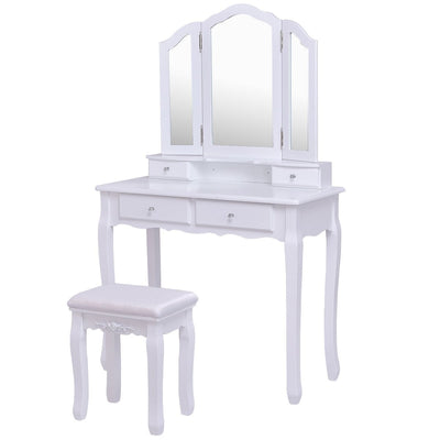 Dressing Vanity Table Set with Detachable Mirror and Padded Stool