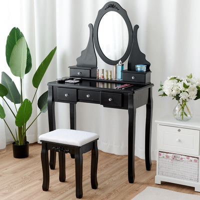 360° Rotating Mirrored Dressing Table Set with Padded Stool