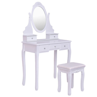 360° Rotating Mirrored Dressing Table Set with Padded Stool