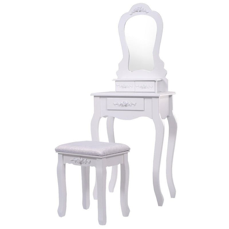 3-Drawer Dressing Vanity Table Set with Mirror and Padded Stool