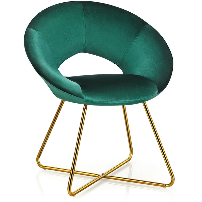 Velvet Dining Armchair with Metal Legs and Cushion