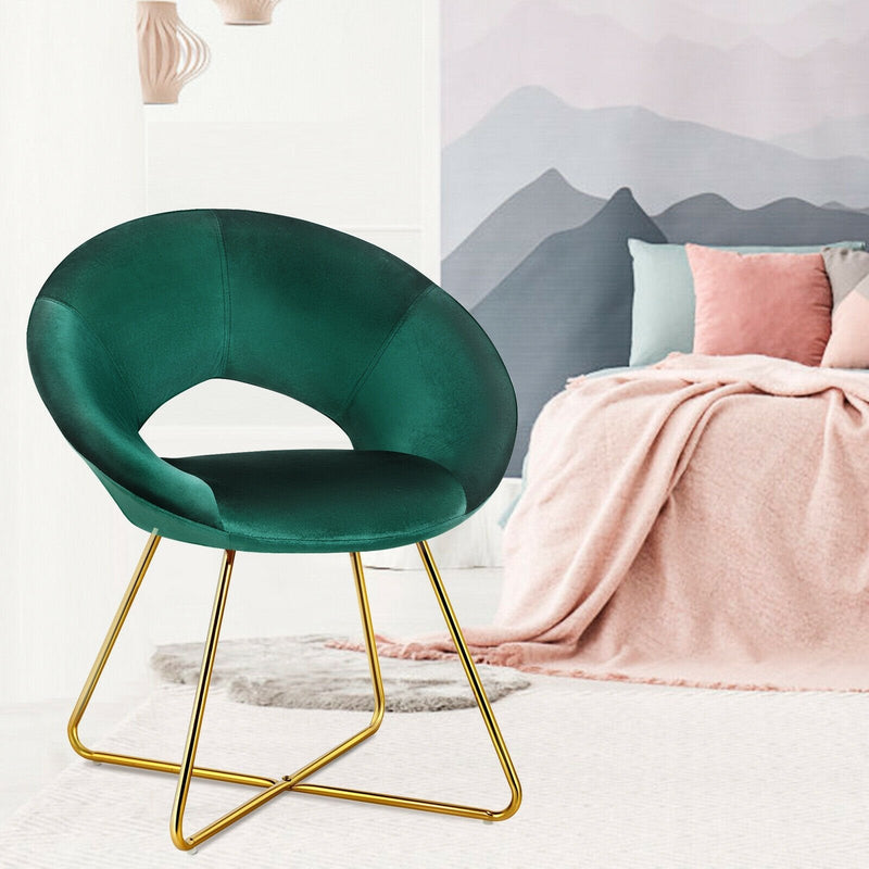 Velvet Dining Armchair with Metal Legs and Cushion