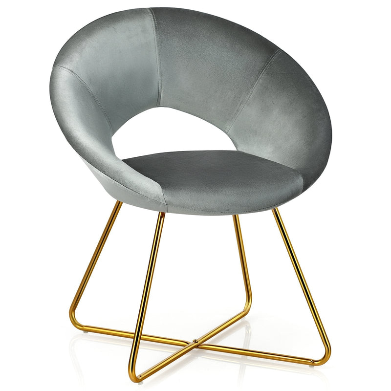 Velvet Dining Armchair with Metal Legs and Cushion