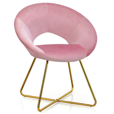 Velvet Dining Armchair with Metal Legs and Cushion