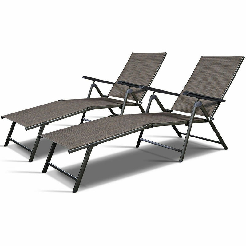 2 PCs Folding Adjustable Chaise Lounge Chair