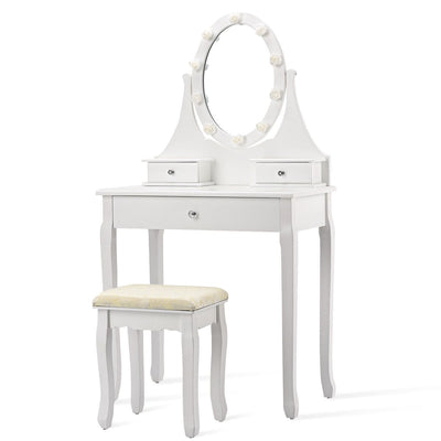 Vanity Table Set with Lighting Mirror and Padded Stool