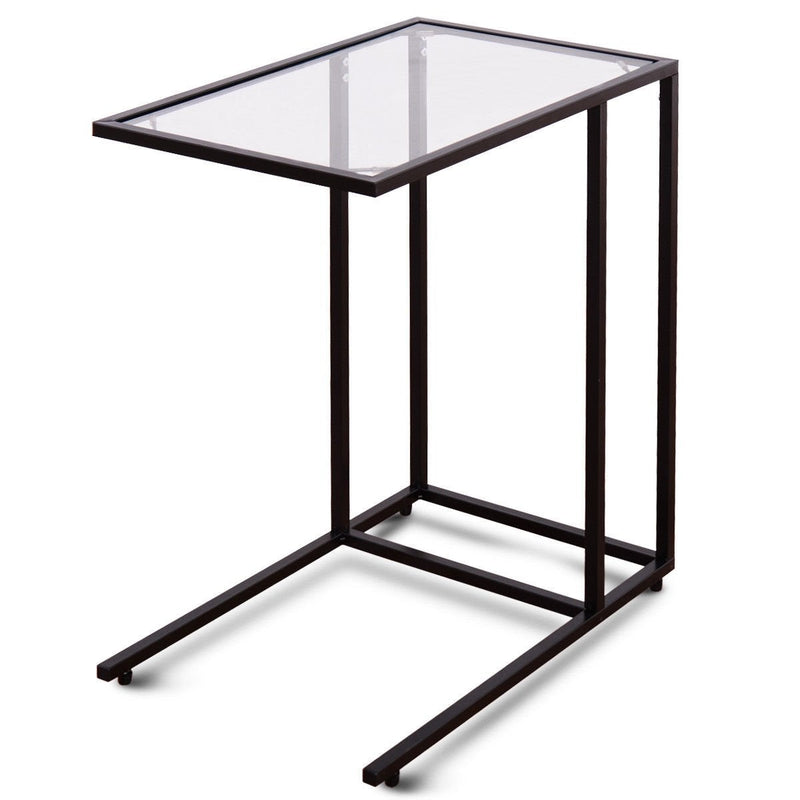 Tilting Rectangular Side End Table with Glass Top