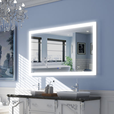 55 in. W x 32 in. H Rectangular Frameless Anti-Fog LED Illuminated Dimmable Wall Mount Premium Bathroom Vanity Mirror