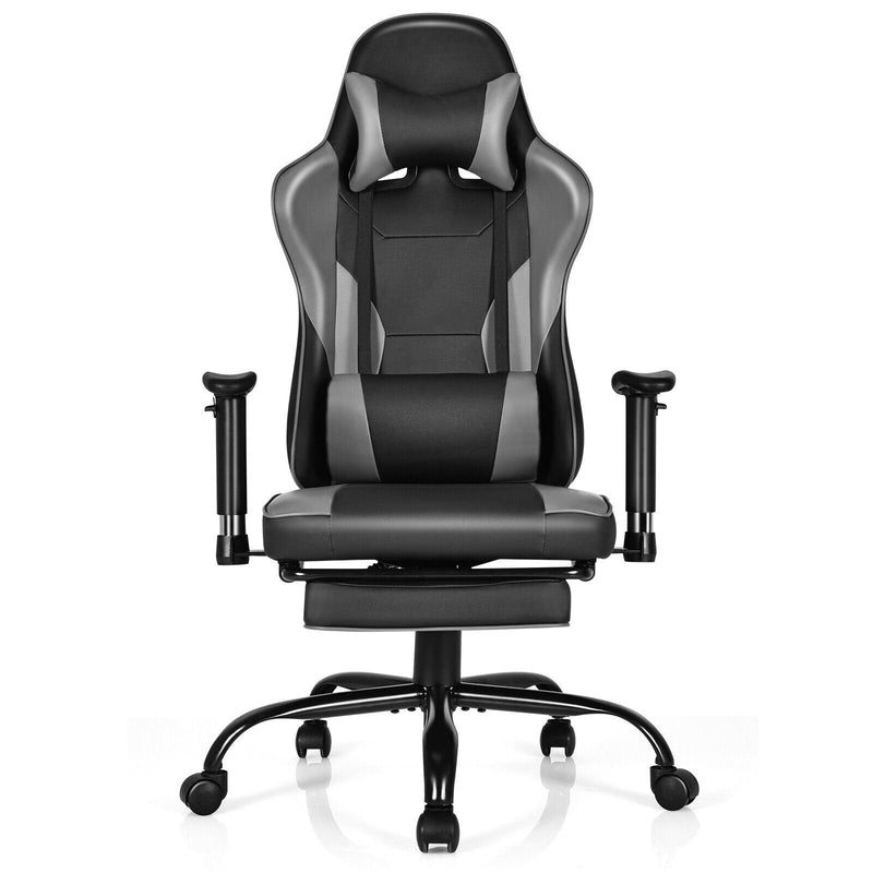 Leather Massage Gaming Chair Recliner with Footrest, Backrest and Armrests