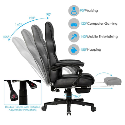 Leather Massage Gaming Chair with Footrest and Lumbar Support