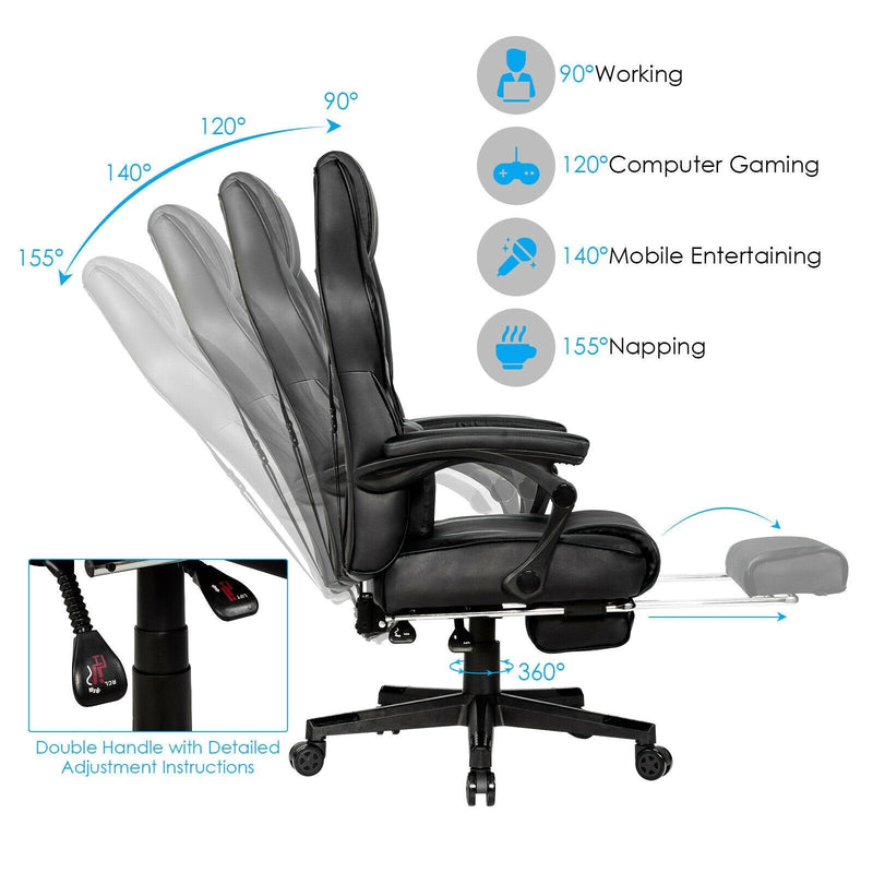 Leather Massage Gaming Chair with Footrest and Lumbar Support