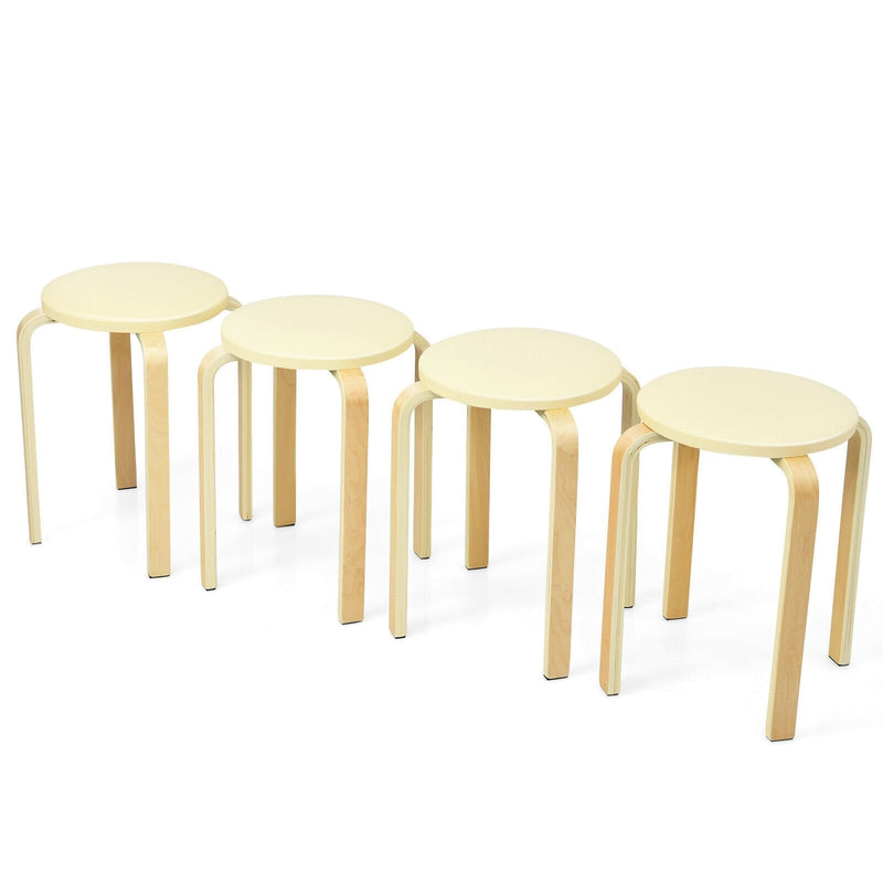 Set of 4 Bentwood Round Stool Stackable Dining Chair with Padded Seat