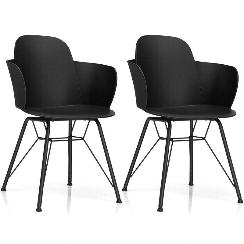 Set of 2 Metal Frame Modern Petal-Shape Plastic Dining Chair