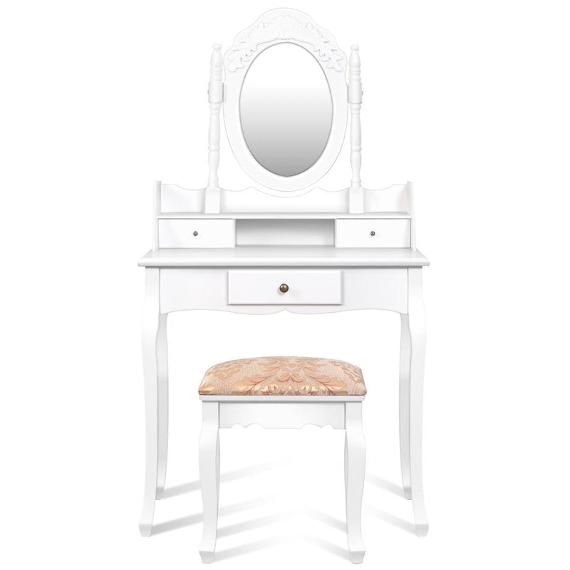 Vanity Makeup Mirrored Dressing Table with Stool and 3 Drawers