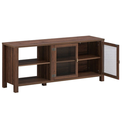 65" Wooden TV Stand with 2 Metal Mesh Doors