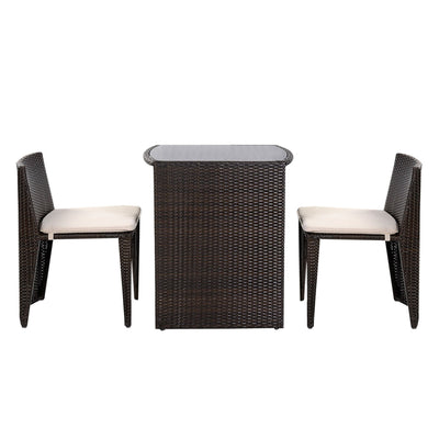 3 Pcs Wicker Patio Cushioned Outdoor Chair and Table Set