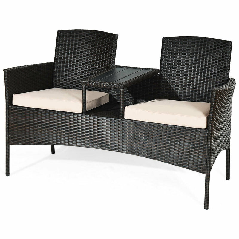 Modern Patio Conversation Set with Built-in Coffee Table and Cushions