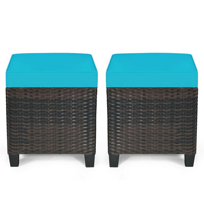 2 pcs Portable Rattan Ottoman with Removable and Washable Cushion