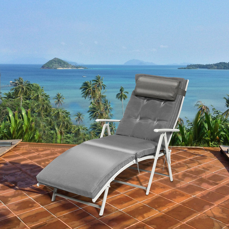 Folding 7-position Lounge Chair with Detachable Headrest and Cushion