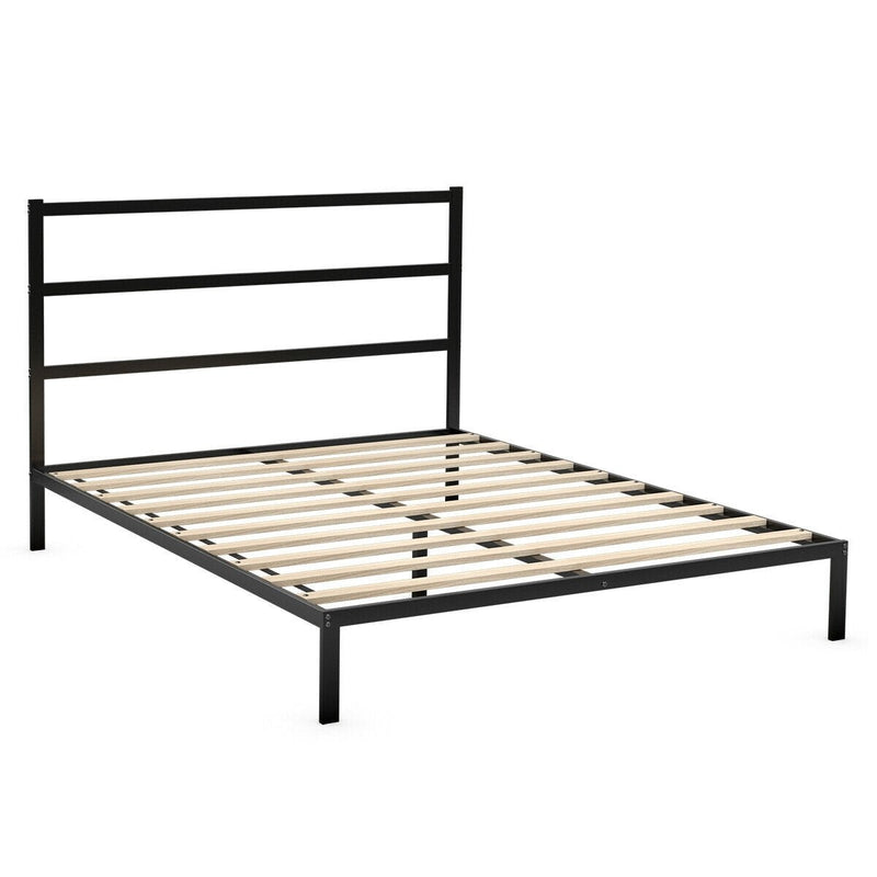 Queen Size Metal Bed Platform Frame with Headboard