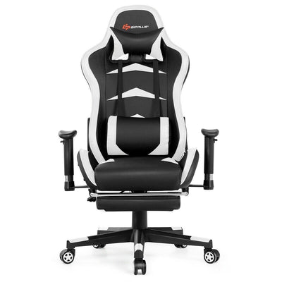 Massage Gaming Chair with Lumbar Support and Retractable Footrest