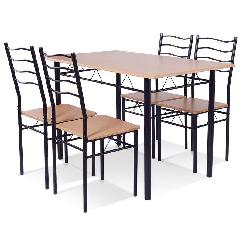 5 Pcs Wood Metal Dining Table Set with 4 Chairs