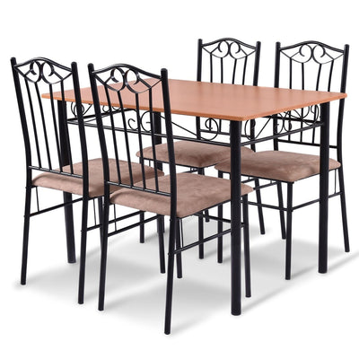 5 Pcs Dining Set Wooden Table and 4 Cushioned Chairs