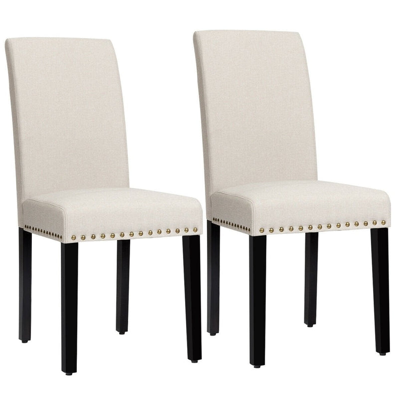 Set of 2 Fabric Upholstered Dining Chairs with Nailhead