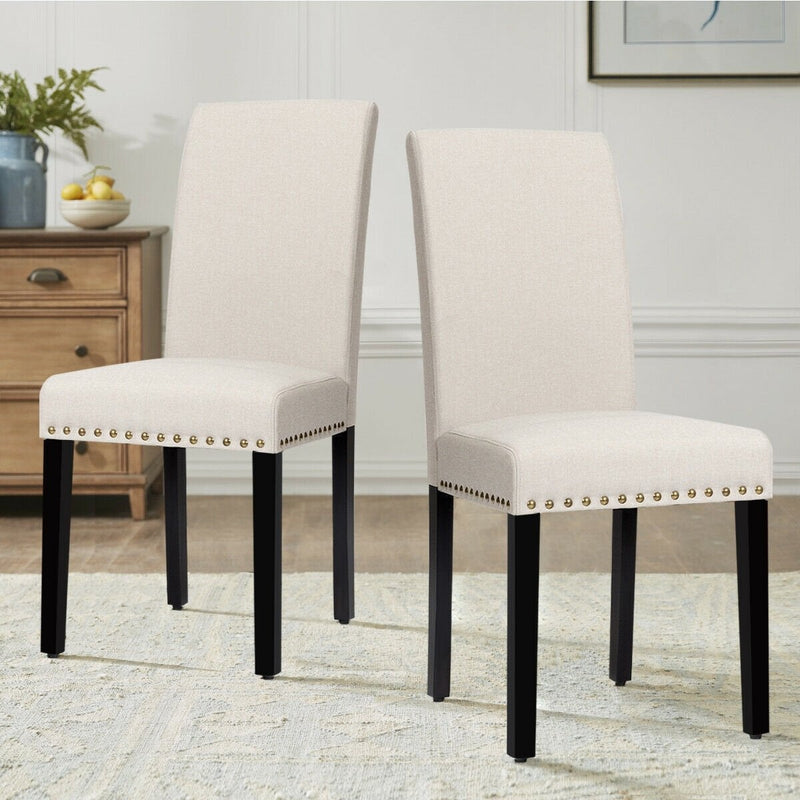 Set of 2 Fabric Upholstered Dining Chairs with Nailhead