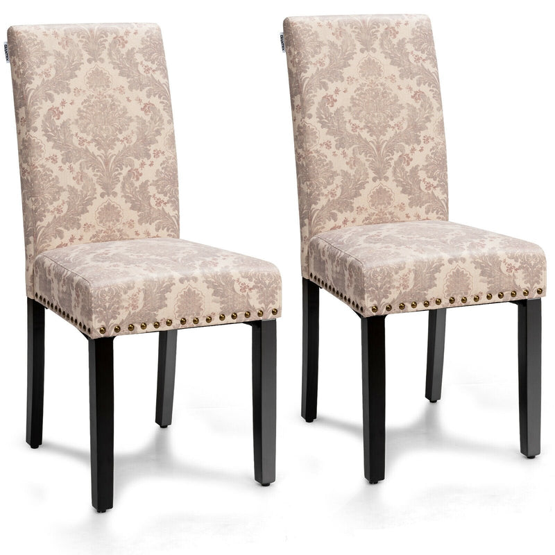 Set of 2 Fabric Upholstered Dining Chairs with Nailhead