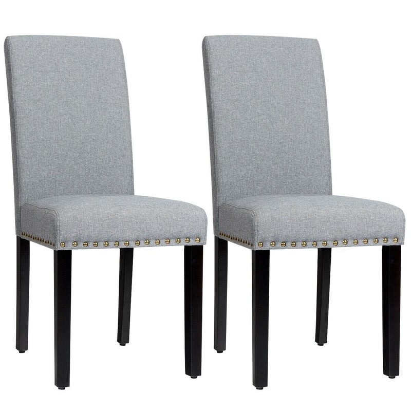 Set of 2 Fabric Upholstered Dining Chairs with Nailhead